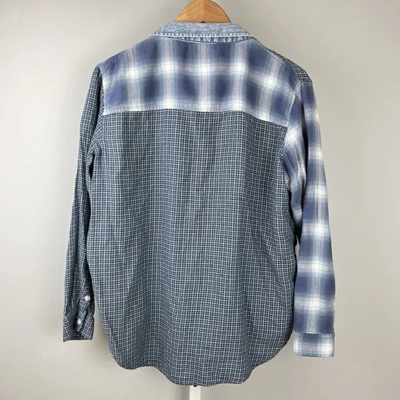 American Eagle Outfitters Shirt Top Womens S Blue Plaid Patchwork‎ Grunge Skater - Picture 5 of 6